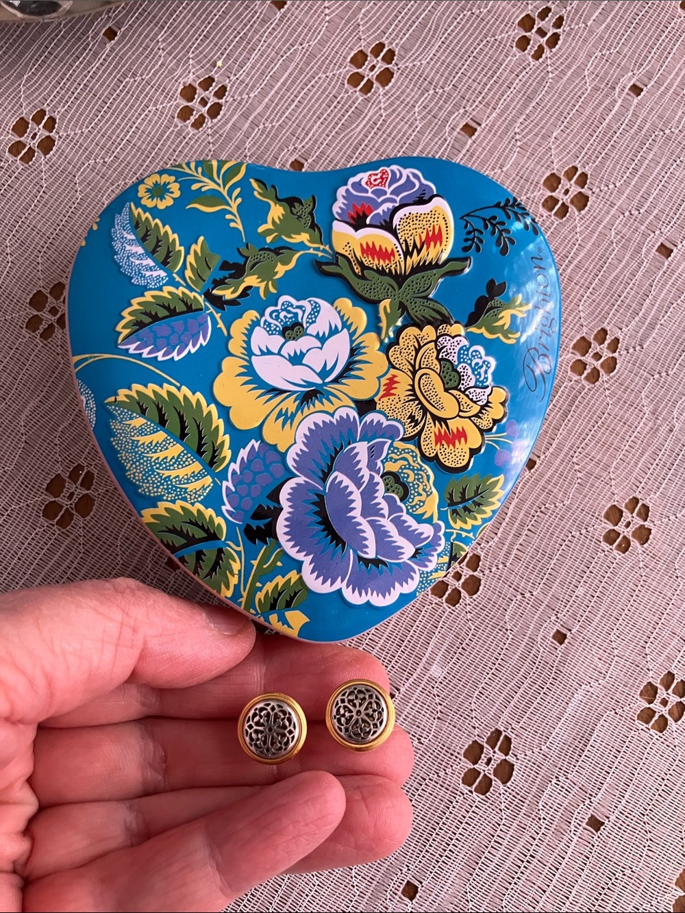 Brighton Gold and Black Filigree Button Earrings